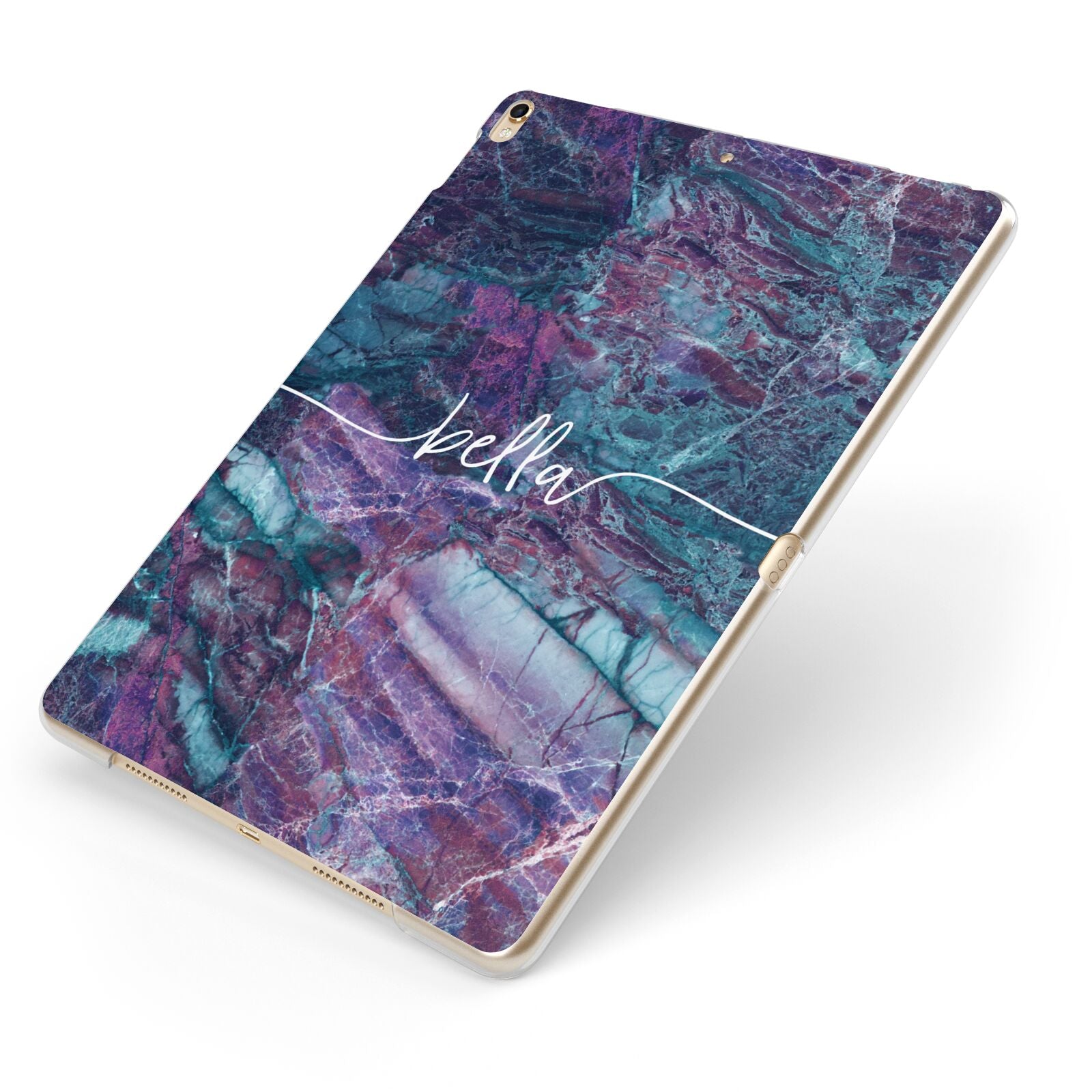 Personalised Green Purple Marble Name Apple iPad Case on Gold iPad Side View