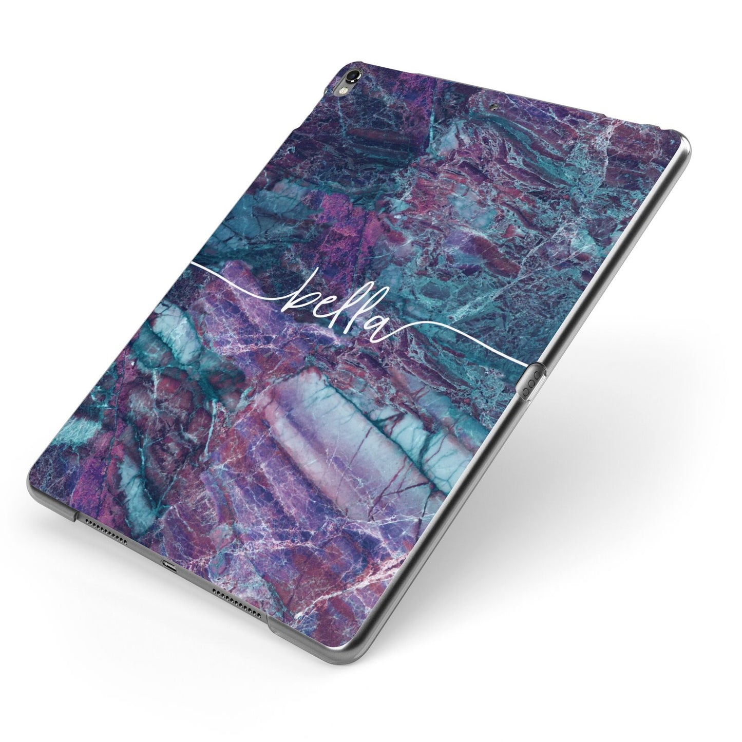 Personalised Green Purple Marble Name Apple iPad Case on Grey iPad Side View