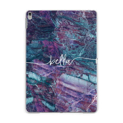 Personalised Green Purple Marble Name Apple iPad Silver Case