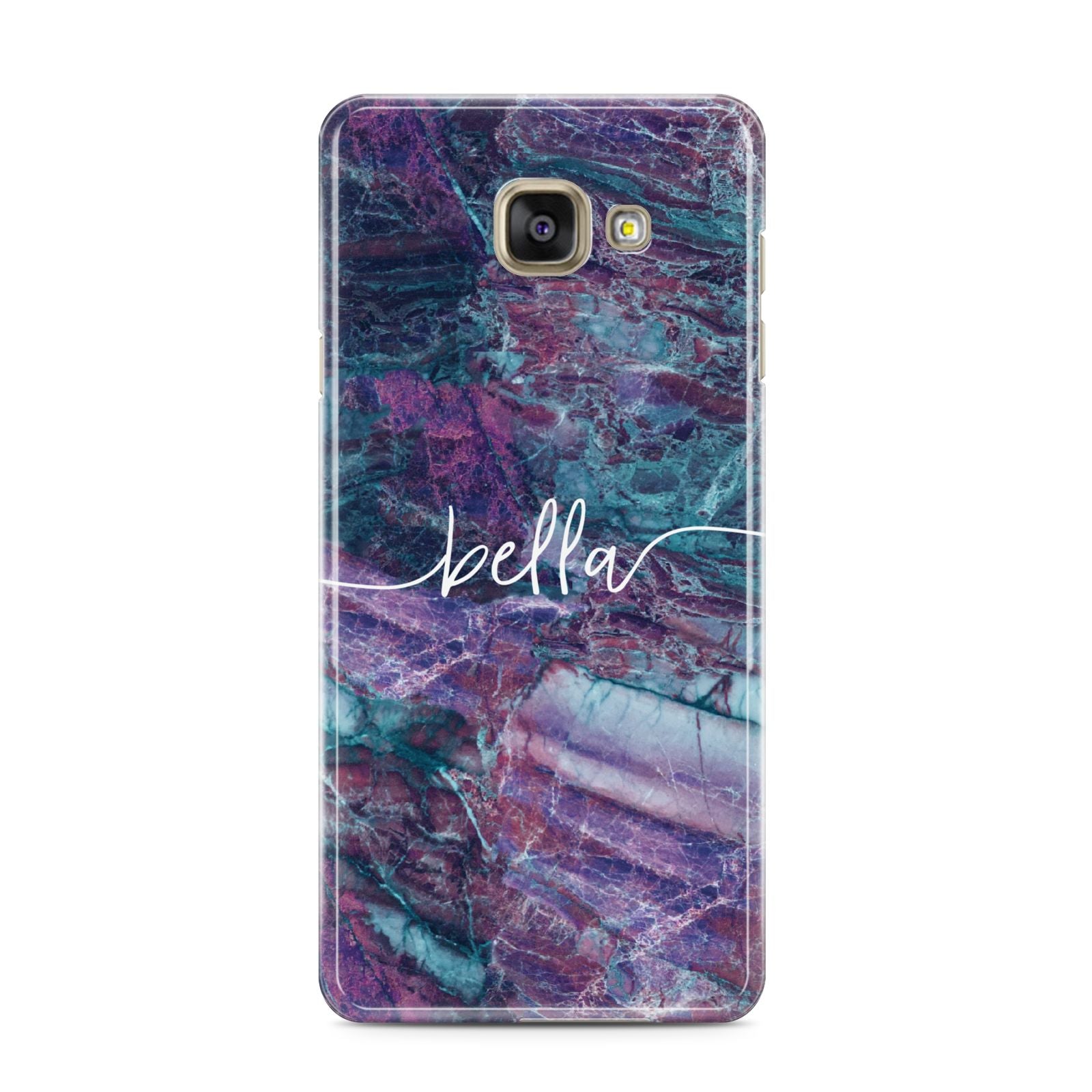 Personalised Green Purple Marble Name Samsung Galaxy A3 2016 Case on gold phone