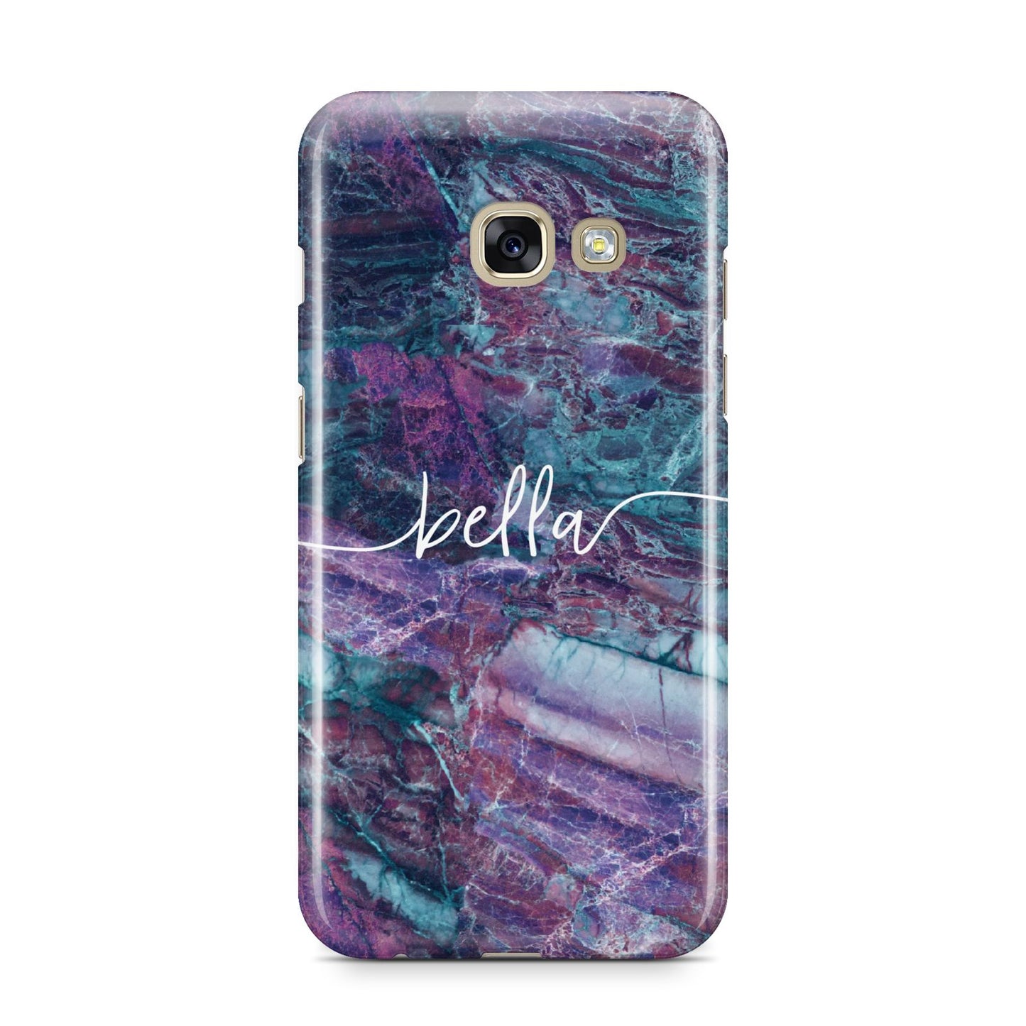 Personalised Green Purple Marble Name Samsung Galaxy A3 2017 Case on gold phone