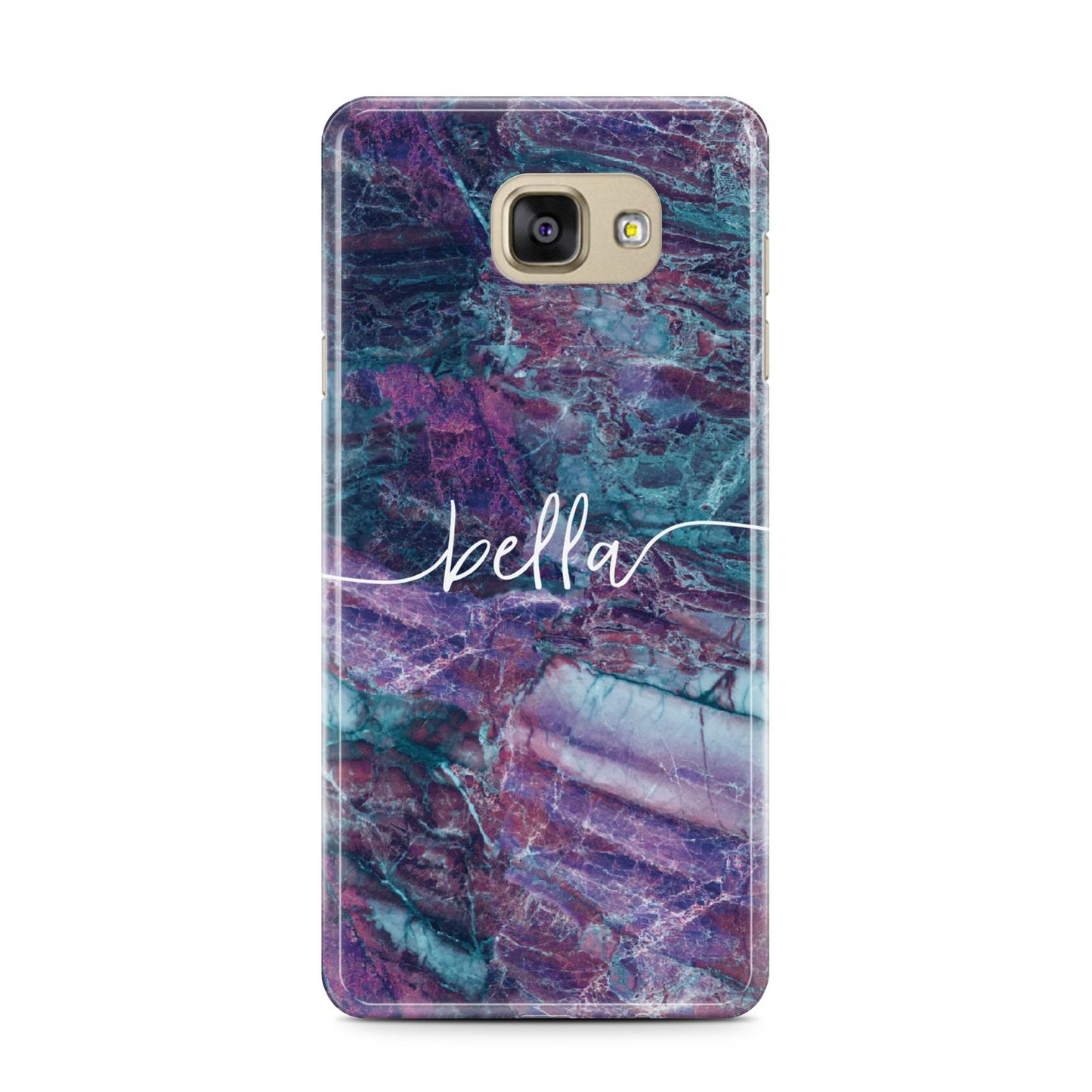 Personalised Green Purple Marble Name Samsung Galaxy A7 2016 Case on gold phone