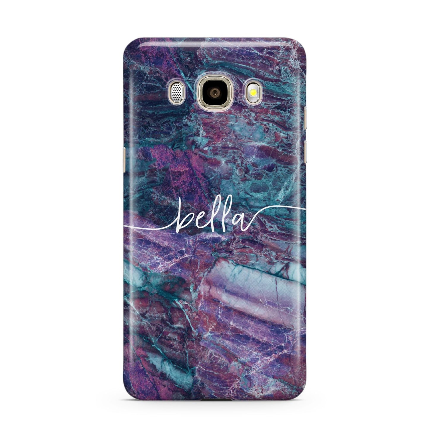 Personalised Green Purple Marble Name Samsung Galaxy J7 2016 Case on gold phone