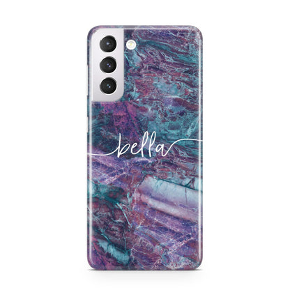 Personalised Green Purple Marble Name Samsung S21 Case
