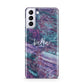 Personalised Green Purple Marble Name Samsung S21 Plus Phone Case