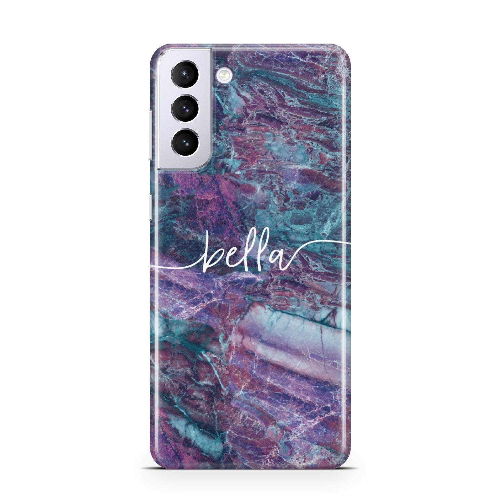 Personalised Green Purple Marble Name Samsung S21 Plus Phone Case