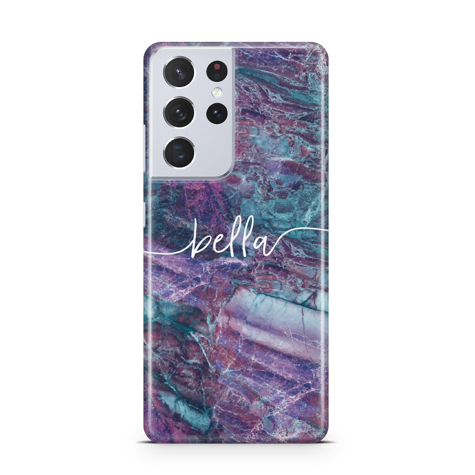 Personalised Green Purple Marble Name Samsung S21 Ultra Case