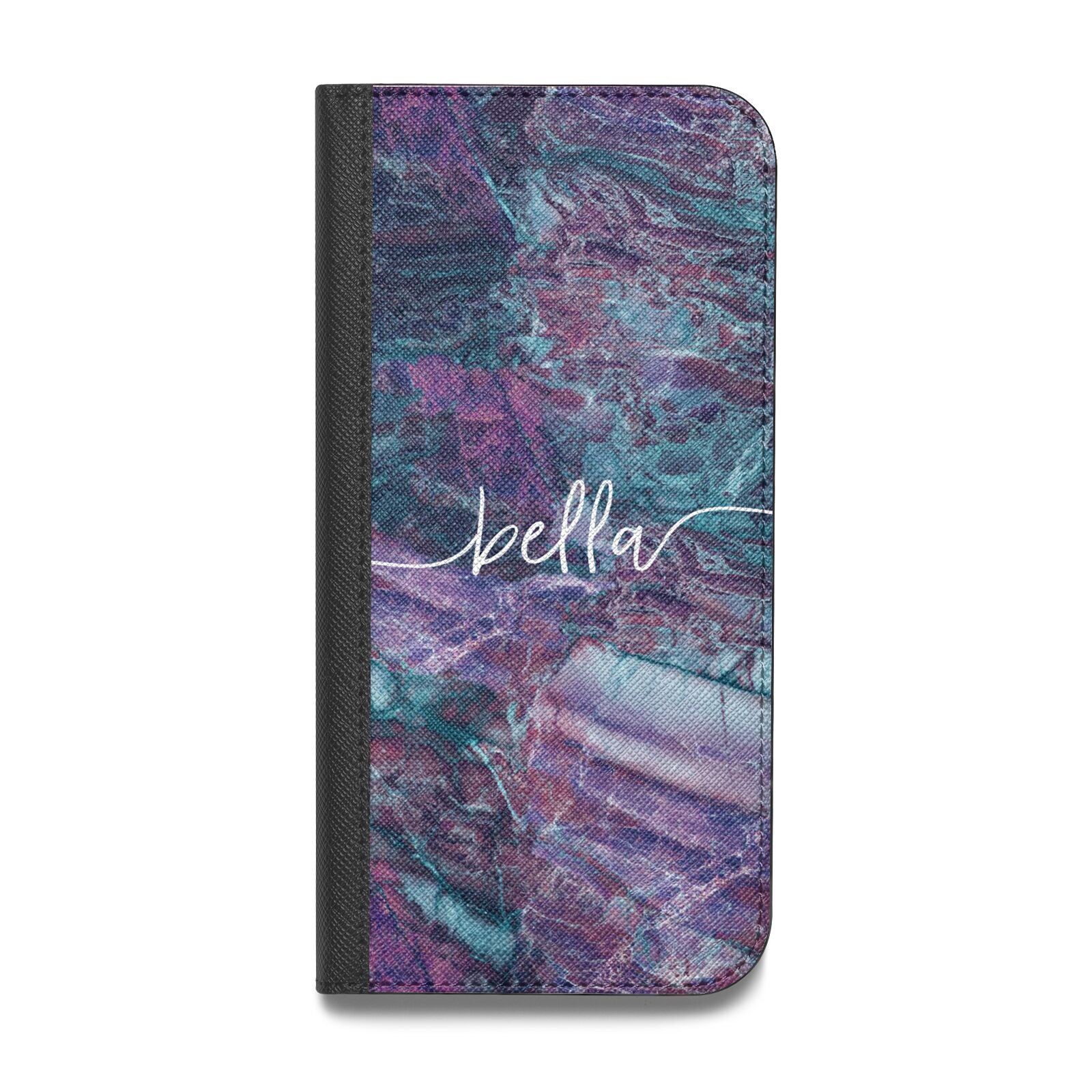 Personalised Green Purple Marble Name Vegan Leather Flip Samsung Case