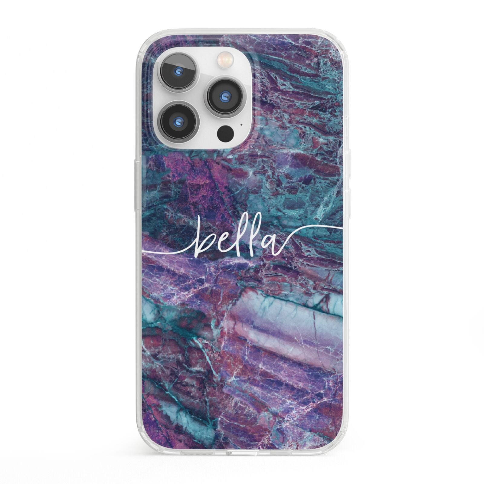 Personalised Green Purple Marble Name iPhone 13 Pro Clear Bumper Case