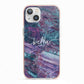 Personalised Green Purple Marble Name iPhone 13 TPU Impact Case with Pink Edges