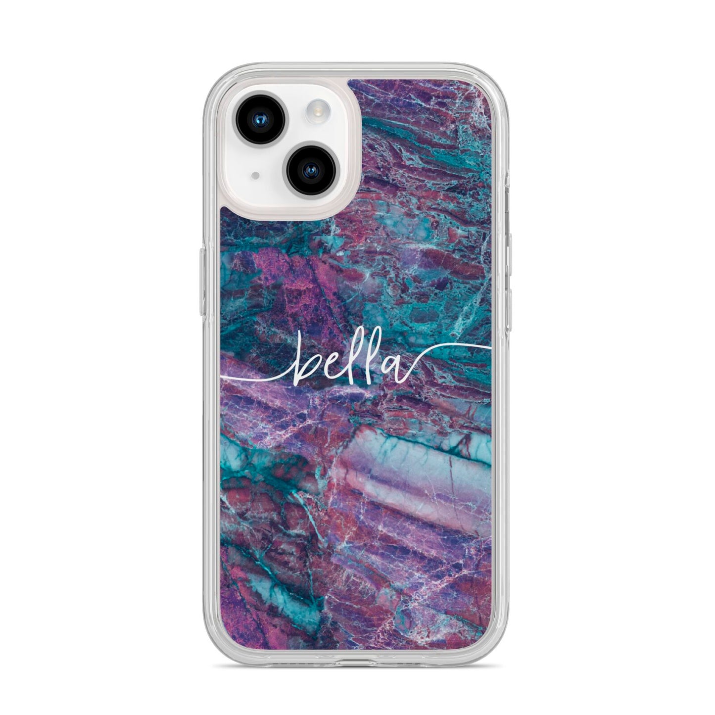 Personalised Green Purple Marble Name iPhone 14 Clear Tough Case Starlight