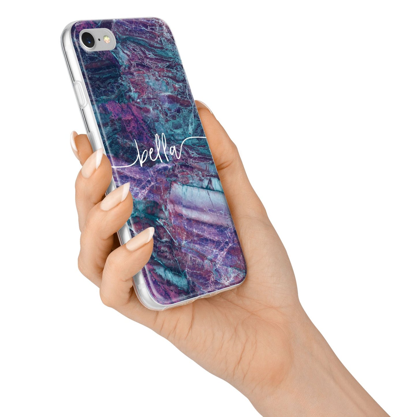 Personalised Green Purple Marble Name iPhone 7 Bumper Case on Silver iPhone Alternative Image
