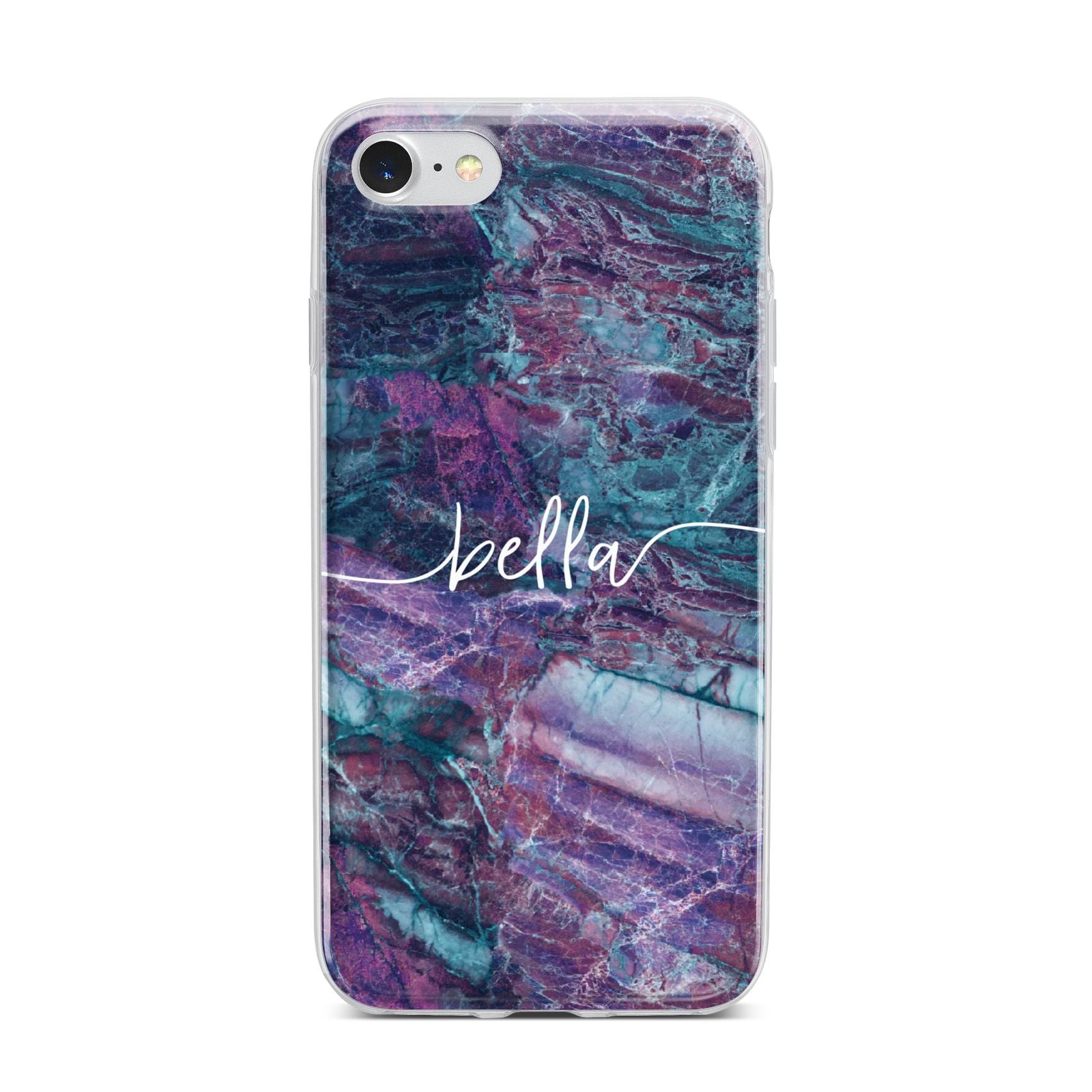 Personalised Green Purple Marble Name iPhone 7 Bumper Case on Silver iPhone