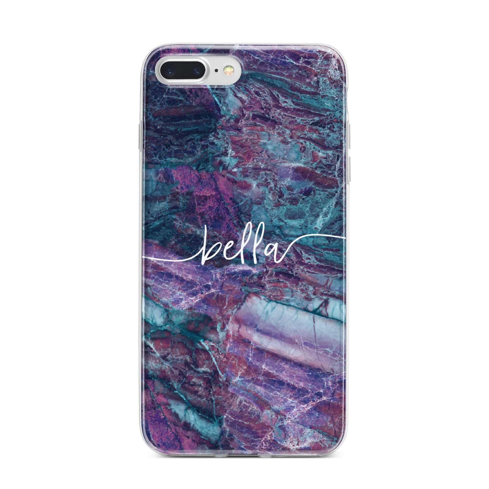 Personalised Green Purple Marble Name iPhone 7 Plus Bumper Case on Silver iPhone