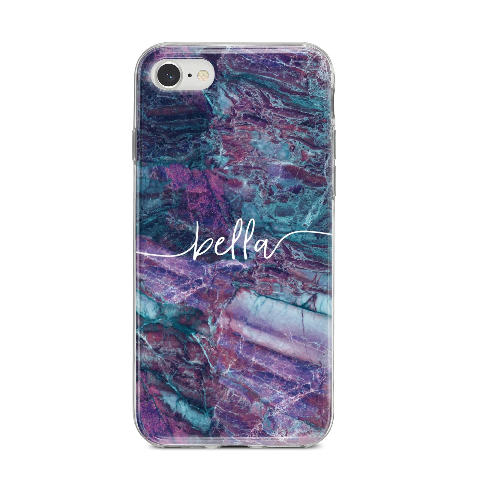Personalised Green Purple Marble Name iPhone 8 Bumper Case on Silver iPhone