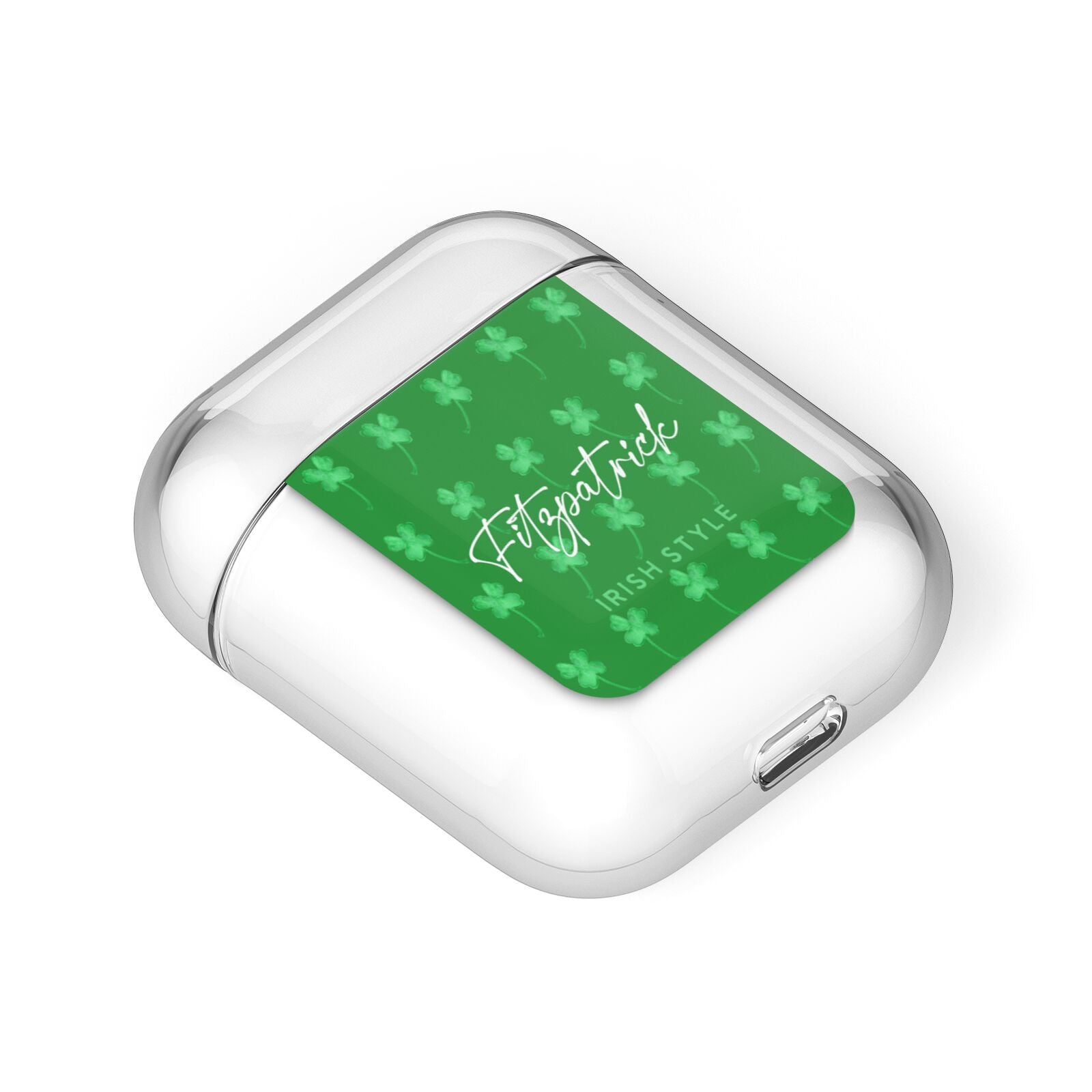 Personalised Green Shamrock AirPods Case Laid Flat