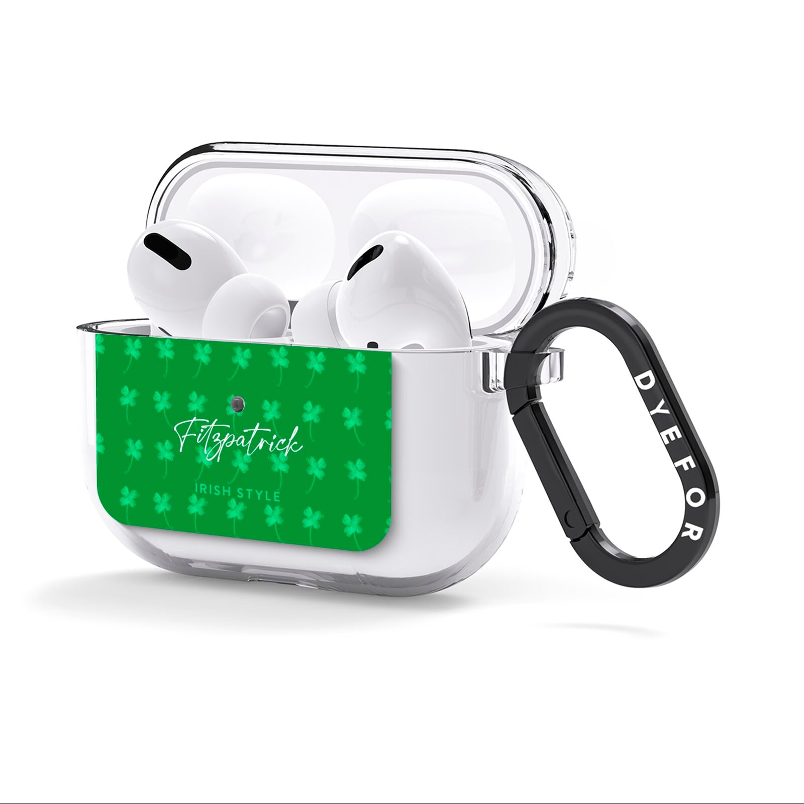 Personalised Green Shamrock AirPods Clear Case 3rd Gen Side Image