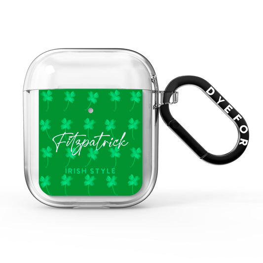 Personalised Green Shamrock AirPods Clear Case