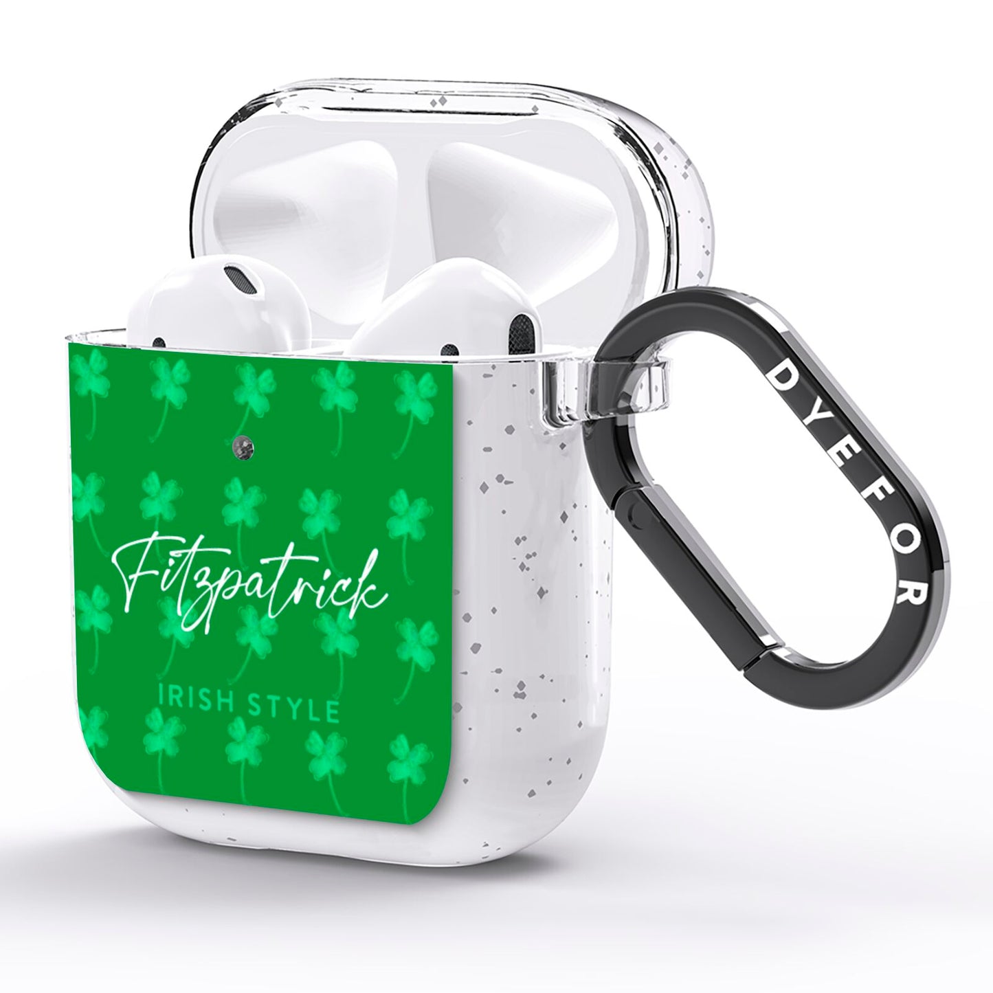 Personalised Green Shamrock AirPods Glitter Case Side Image