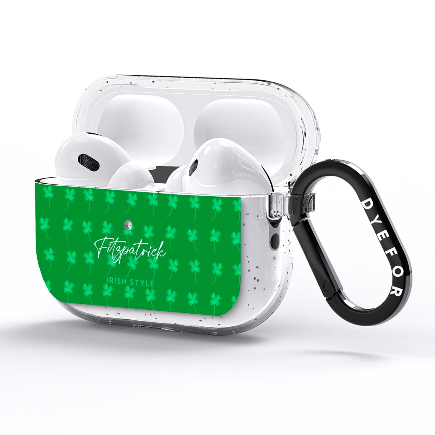 Personalised Green Shamrock AirPods Pro Glitter Case Side Image