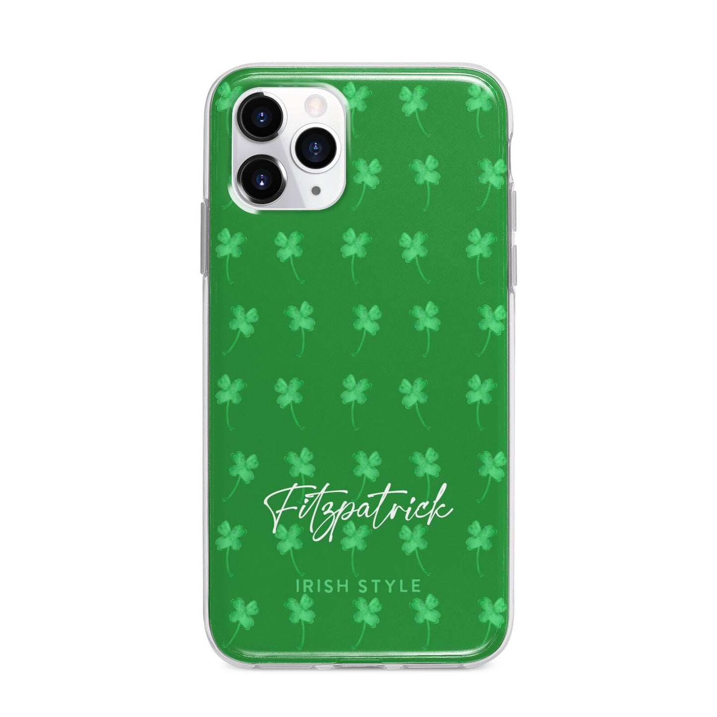Personalised Green Shamrock Apple iPhone 11 Pro Max in Silver with Bumper Case