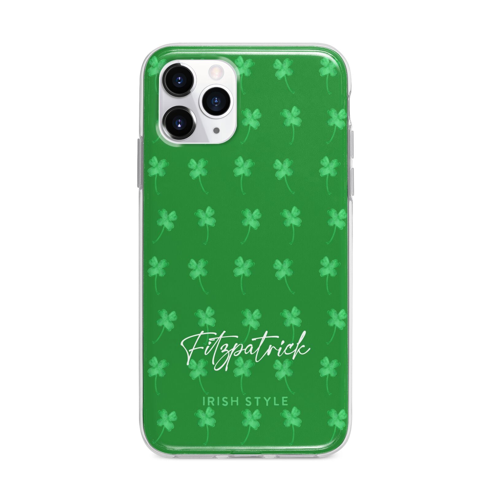 Personalised Green Shamrock Apple iPhone 11 Pro in Silver with Bumper Case