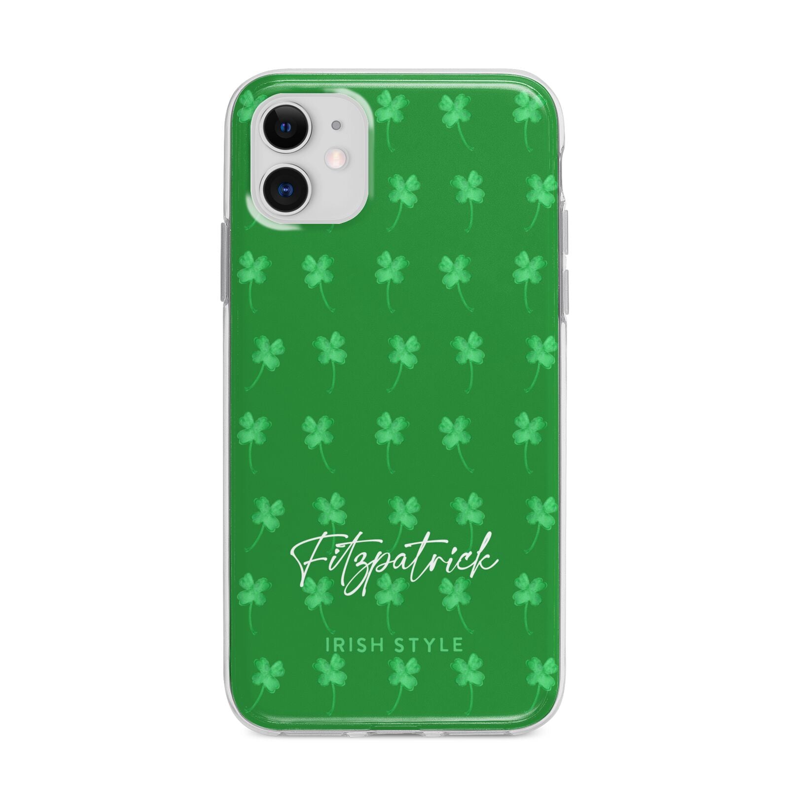 Personalised Green Shamrock Apple iPhone 11 in White with Bumper Case
