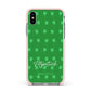 Personalised Green Shamrock Apple iPhone Xs Impact Case Pink Edge on Silver Phone