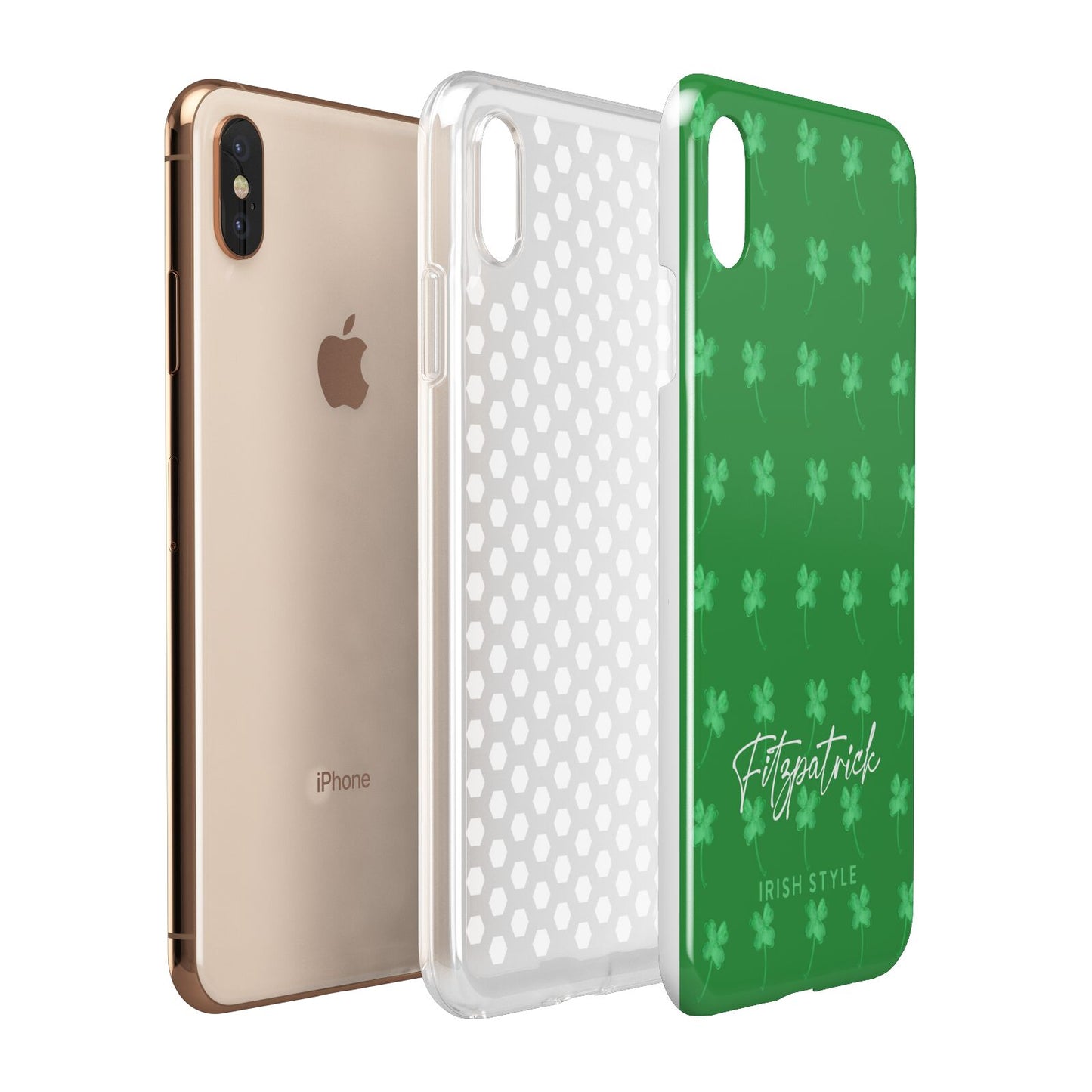 Personalised Green Shamrock Apple iPhone Xs Max 3D Tough Case Expanded View