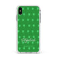 Personalised Green Shamrock Apple iPhone Xs Max Impact Case White Edge on Silver Phone