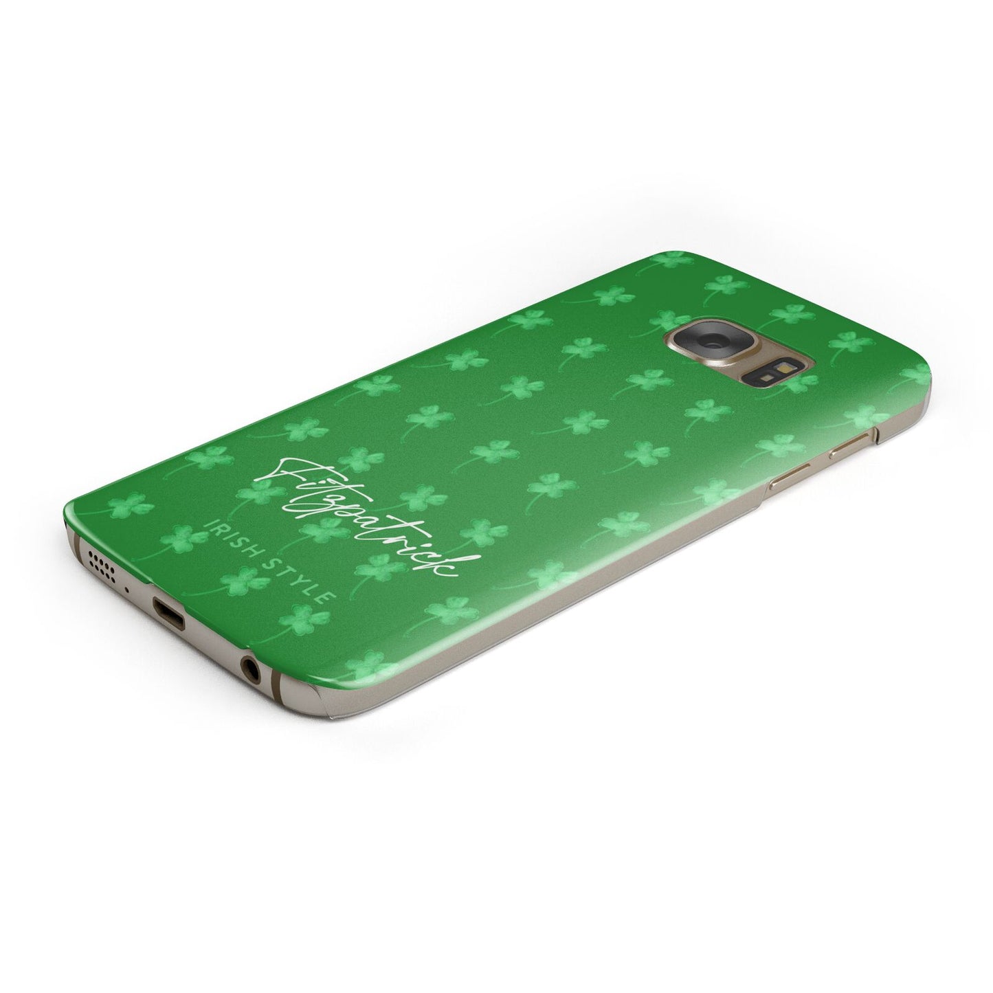 Personalised Green Shamrock Protective Samsung Galaxy Case Angled Image