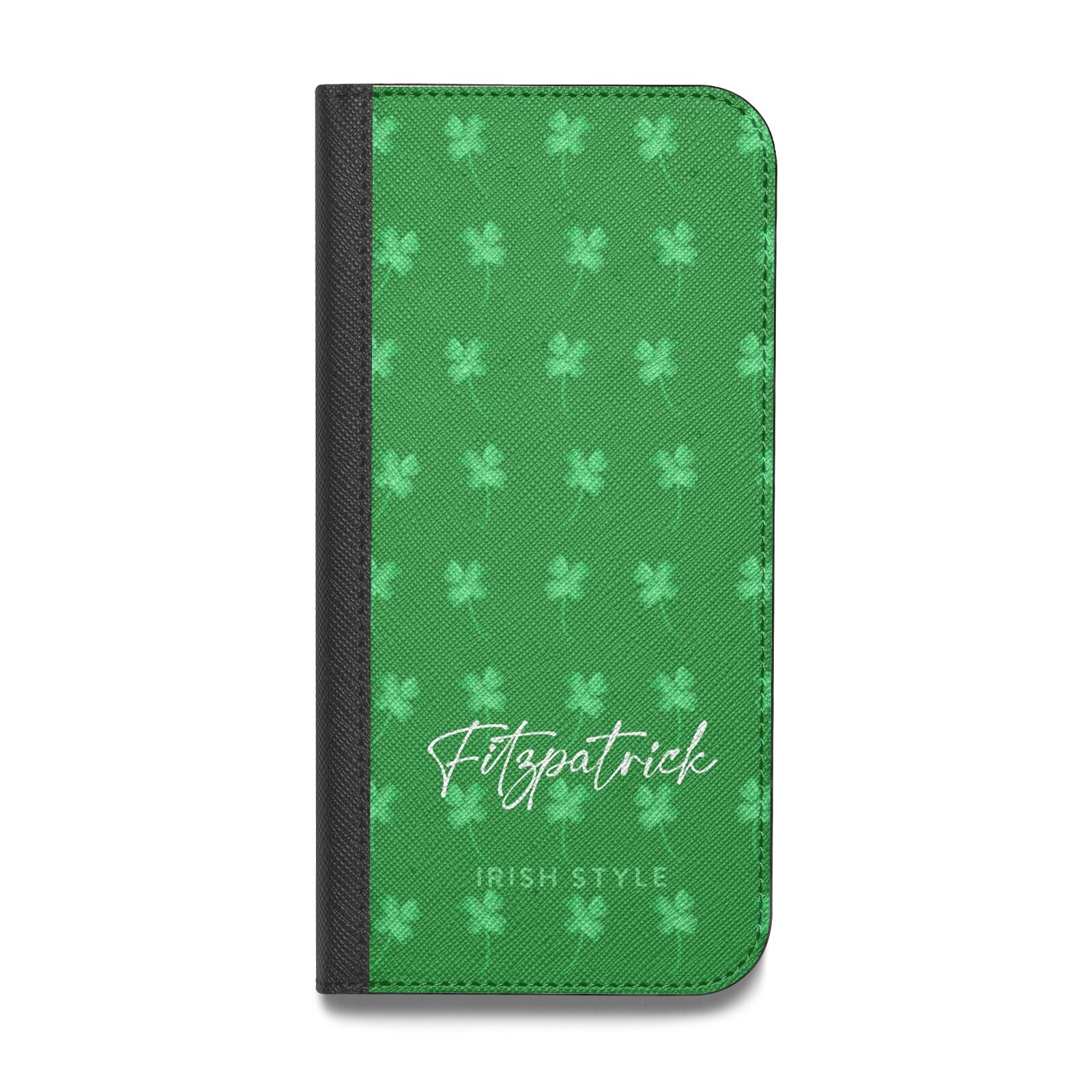 Personalised Green Shamrock Vegan Leather Flip Samsung Case