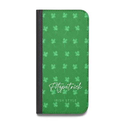 Personalised Green Shamrock Vegan Leather Flip Samsung Case