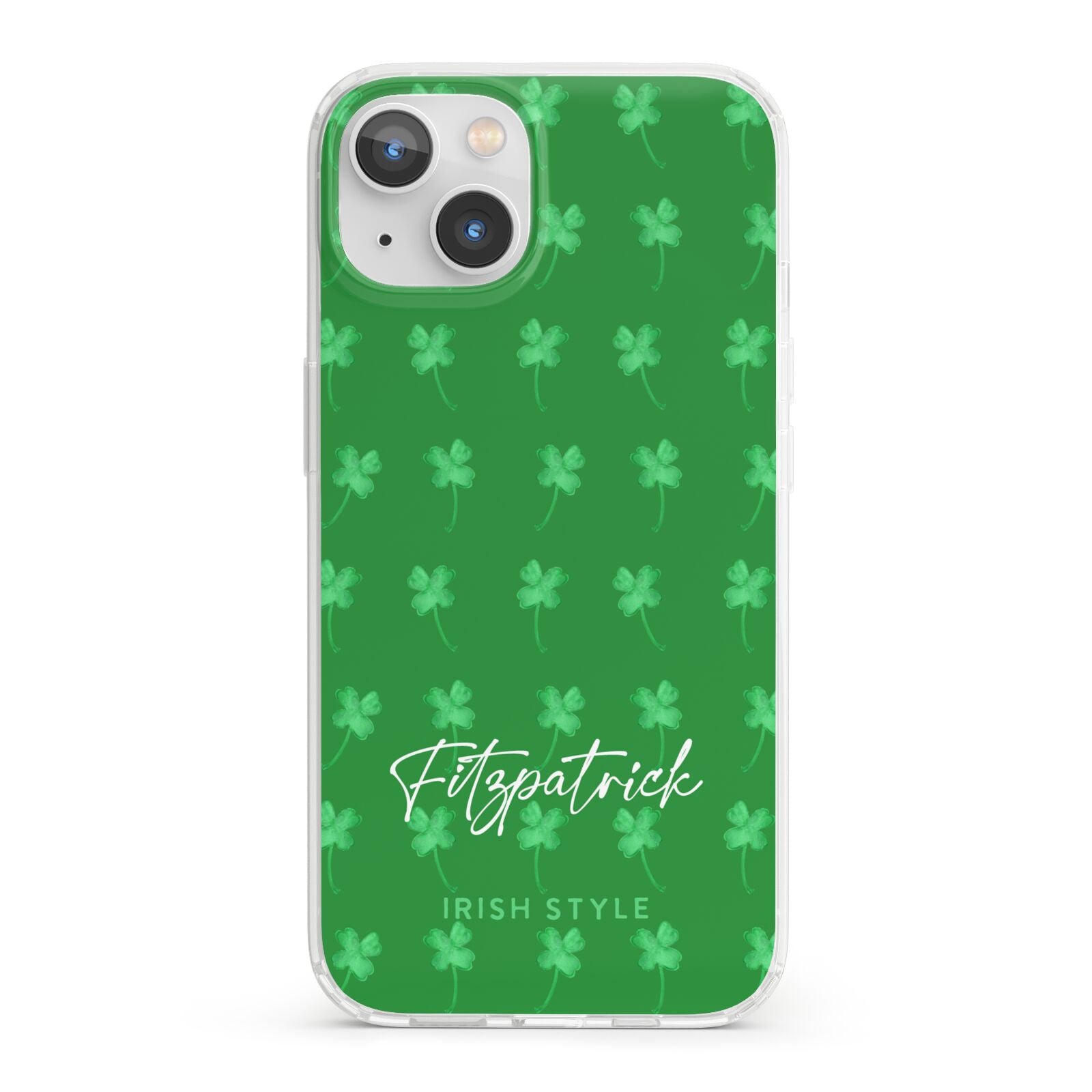 Personalised Green Shamrock iPhone 13 Clear Bumper Case