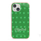Personalised Green Shamrock iPhone 13 Mini TPU Impact Case with Pink Edges