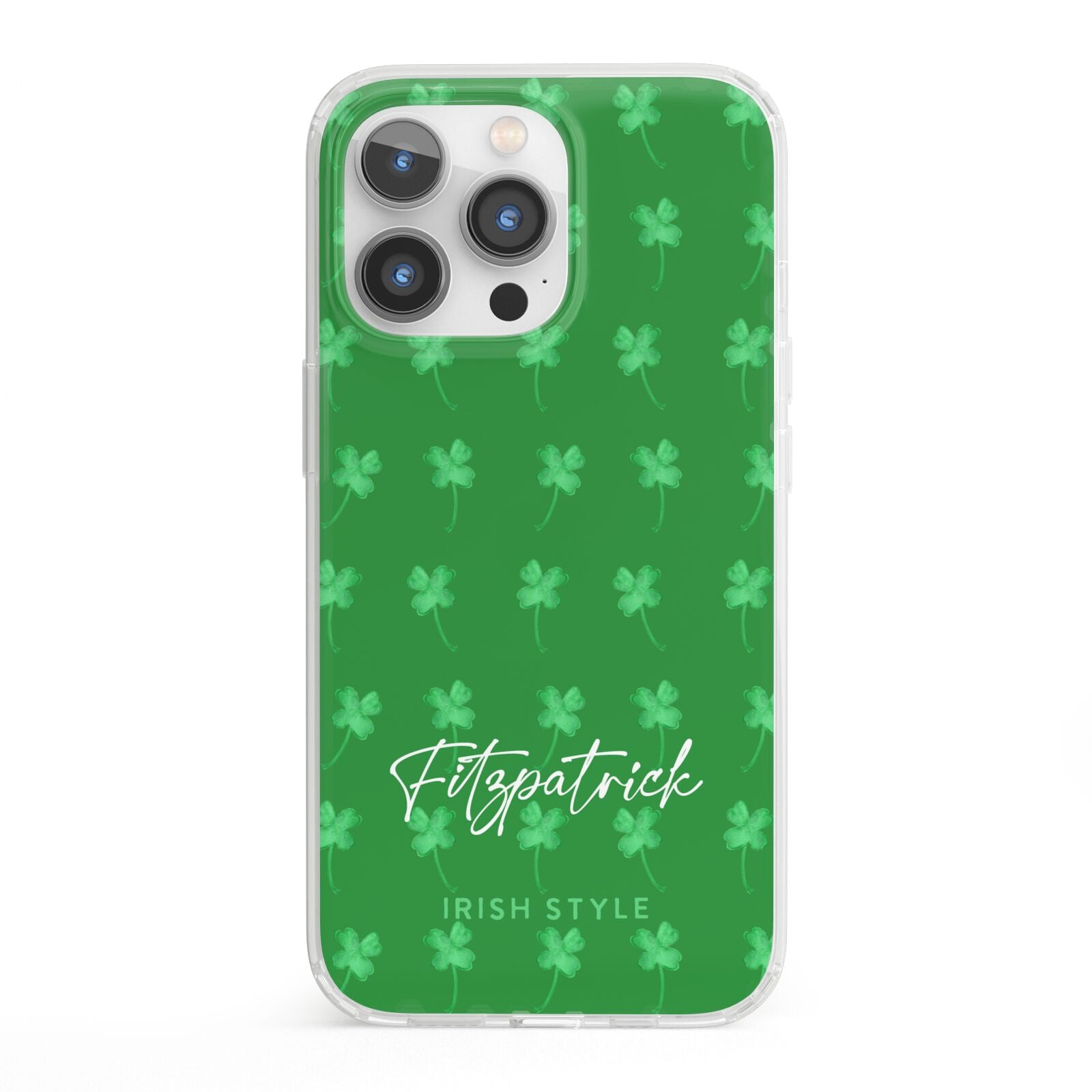 Personalised Green Shamrock iPhone 13 Pro Clear Bumper Case