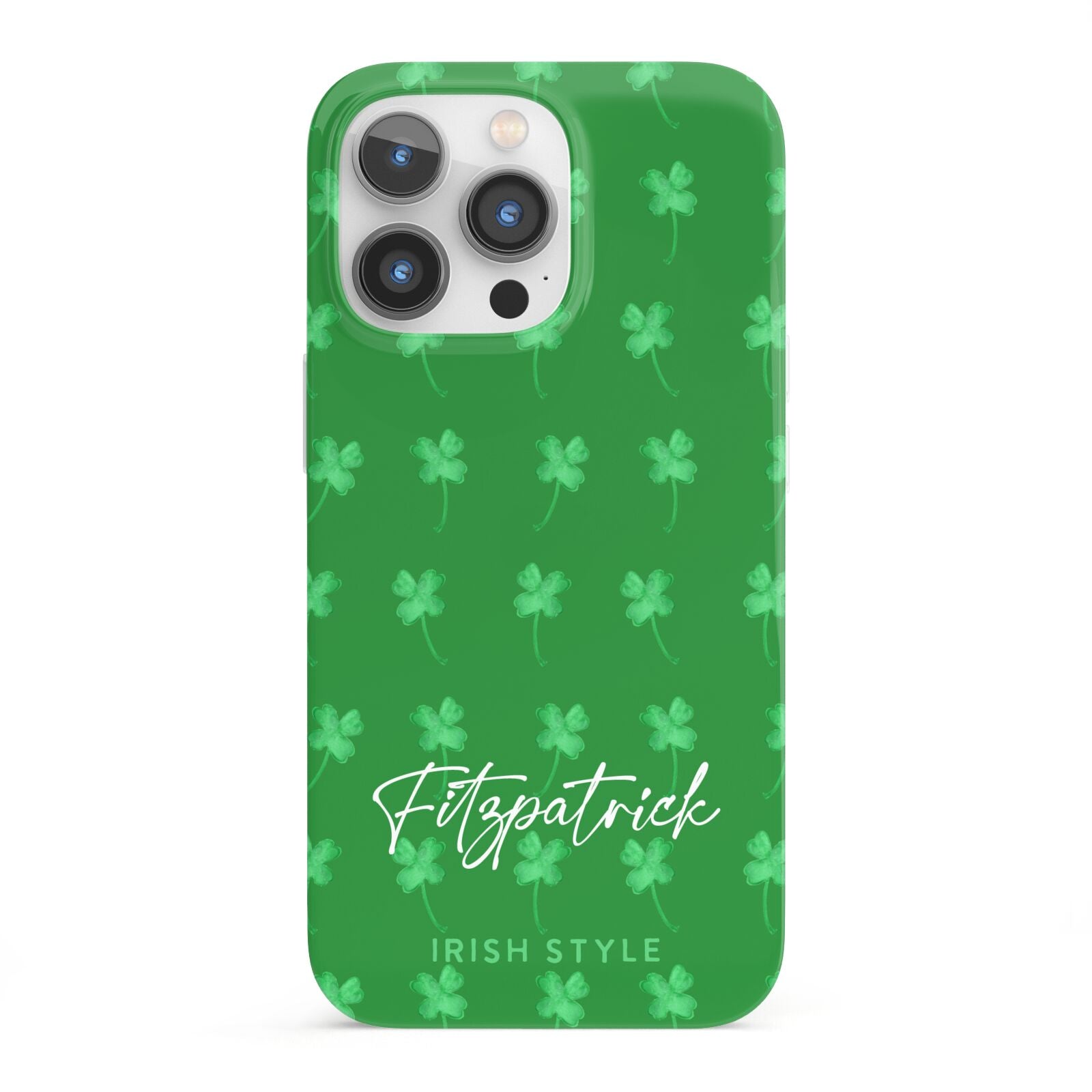 Personalised Green Shamrock iPhone 13 Pro Full Wrap 3D Snap Case