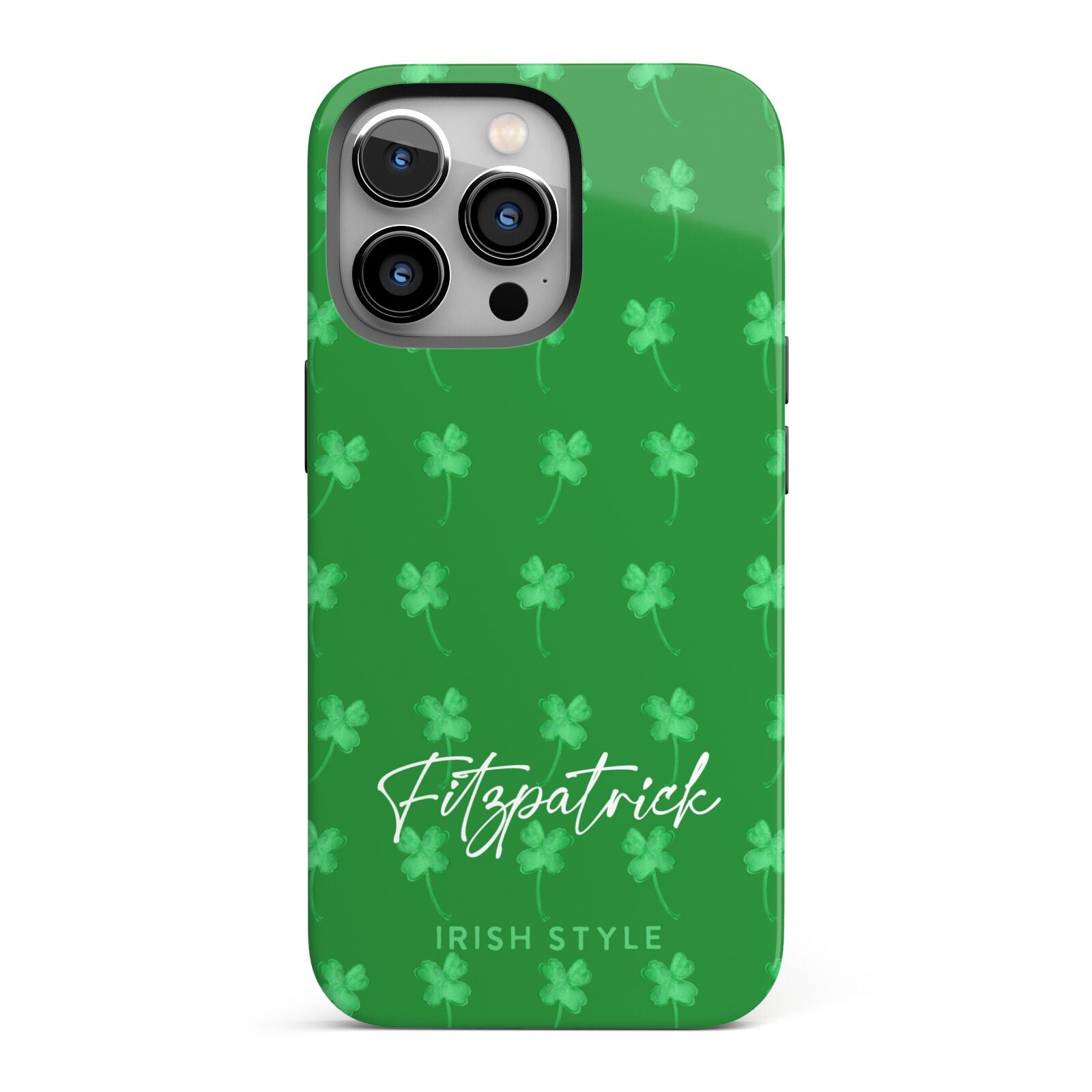Personalised Green Shamrock iPhone 13 Pro Full Wrap 3D Tough Case