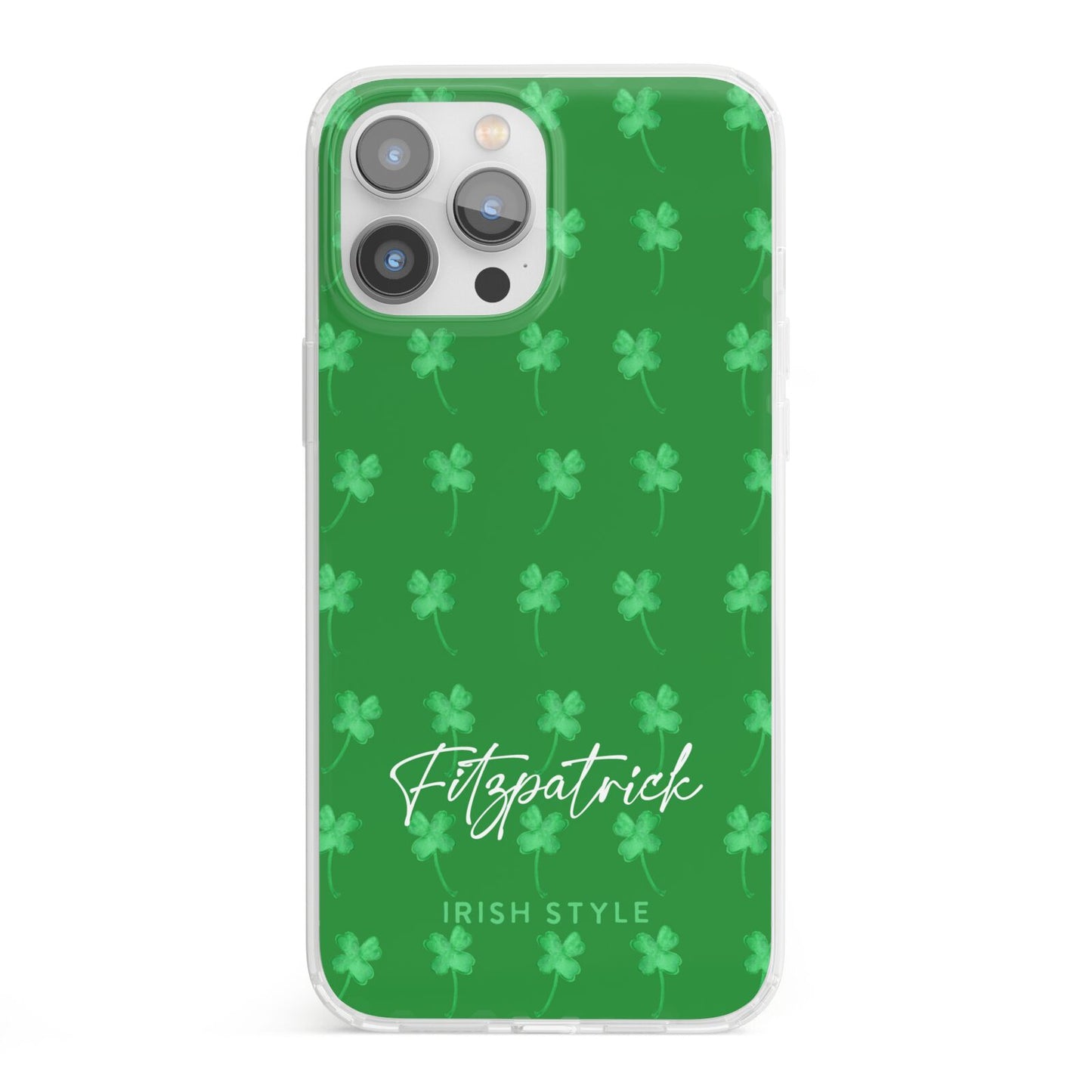 Personalised Green Shamrock iPhone 13 Pro Max Clear Bumper Case