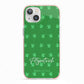 Personalised Green Shamrock iPhone 13 TPU Impact Case with Pink Edges