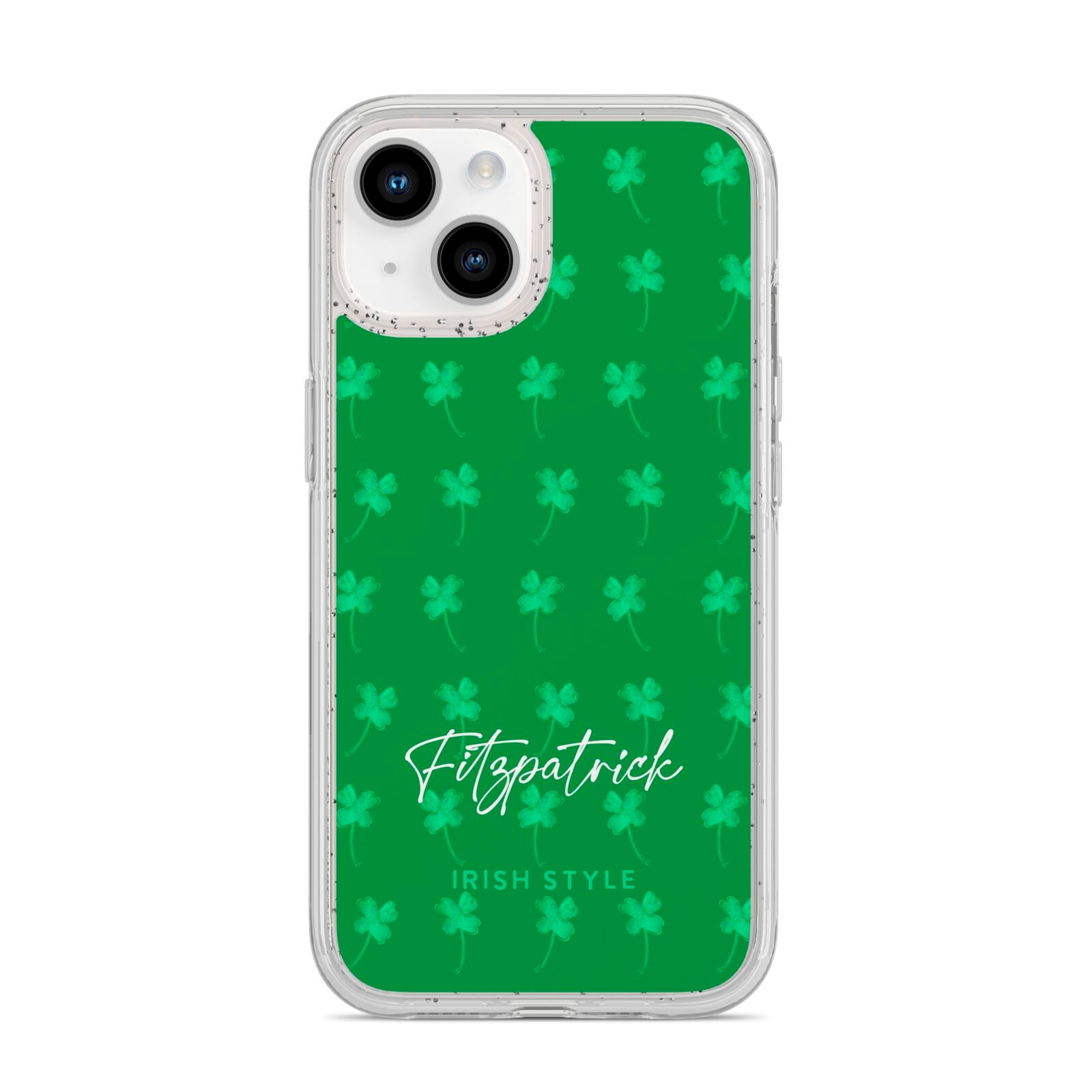 Personalised Green Shamrock iPhone 14 Glitter Tough Case Starlight