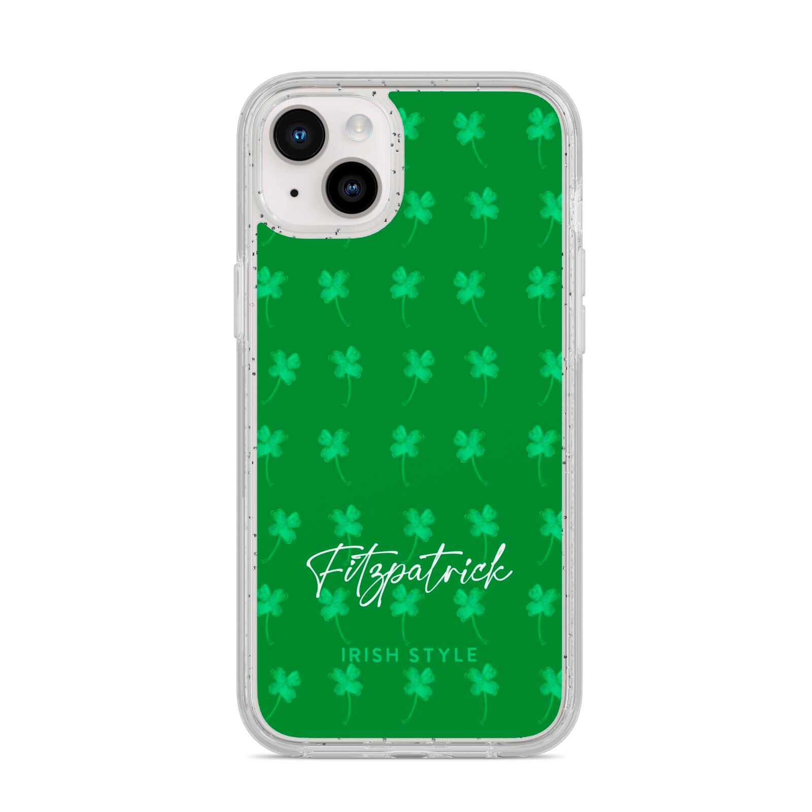 Personalised Green Shamrock iPhone 14 Plus Glitter Tough Case Starlight