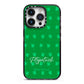 Personalised Green Shamrock iPhone 14 Pro Black Impact Case on Silver phone