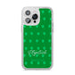 Personalised Green Shamrock iPhone 14 Pro Max Glitter Tough Case Silver
