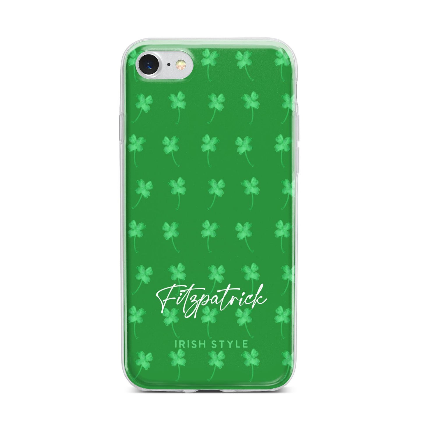Personalised Green Shamrock iPhone 7 Bumper Case on Silver iPhone