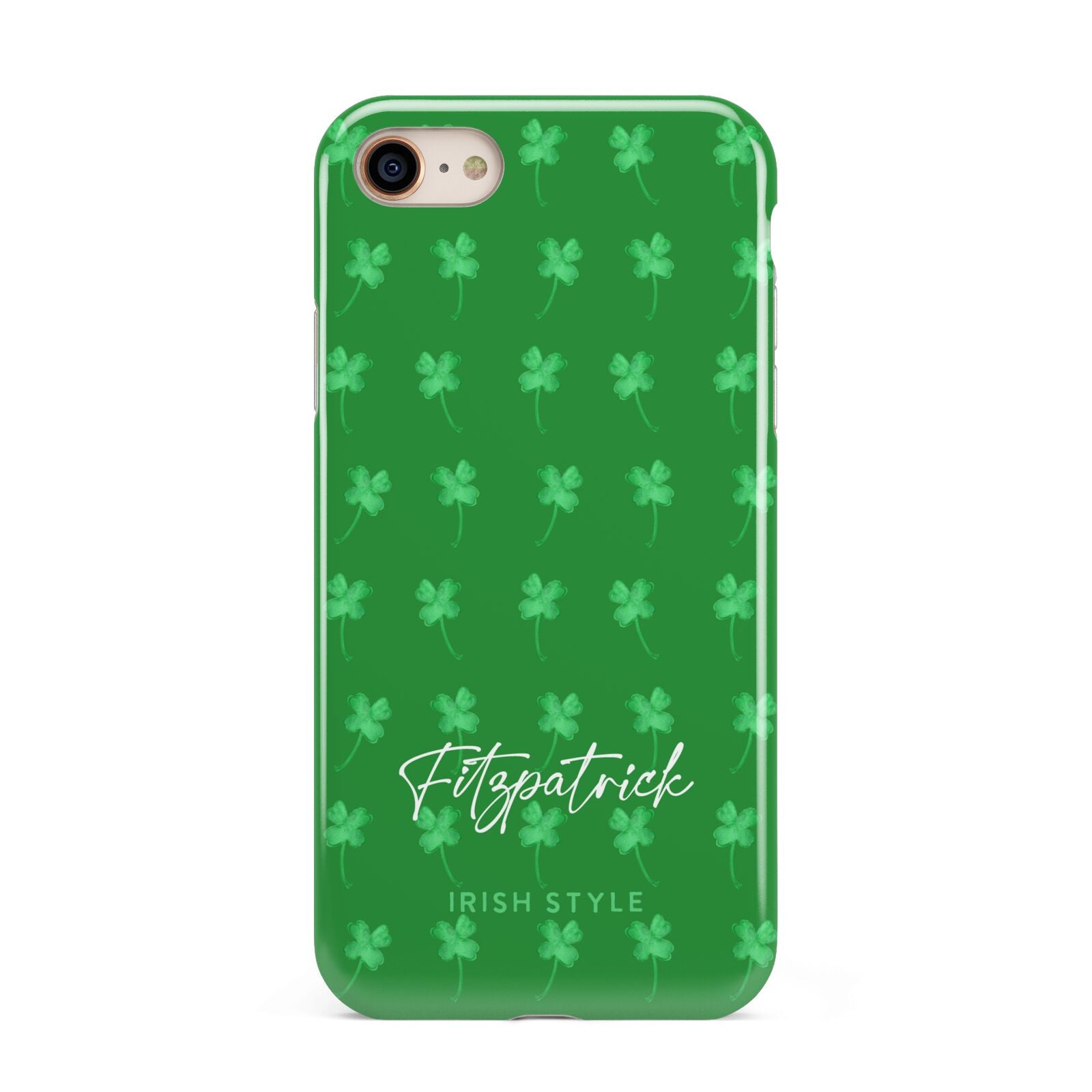 Personalised Green Shamrock iPhone 8 3D Tough Case on Gold Phone