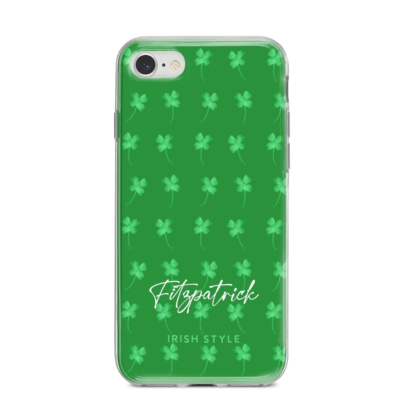 Personalised Green Shamrock iPhone 8 Bumper Case on Silver iPhone