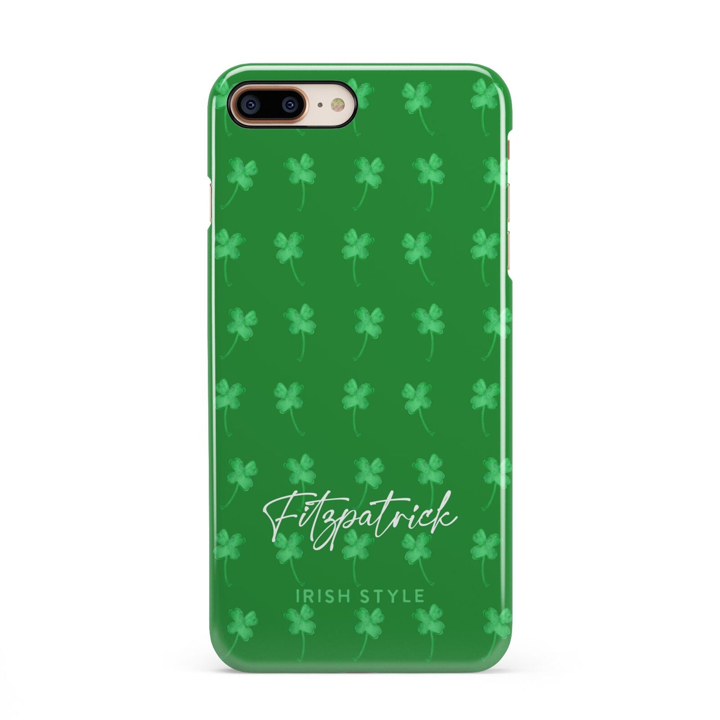 Personalised Green Shamrock iPhone 8 Plus 3D Snap Case on Gold Phone