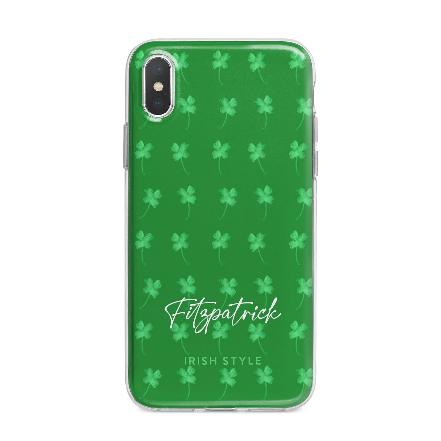 Personalised Green Shamrock iPhone X Bumper Case on Silver iPhone Alternative Image 1