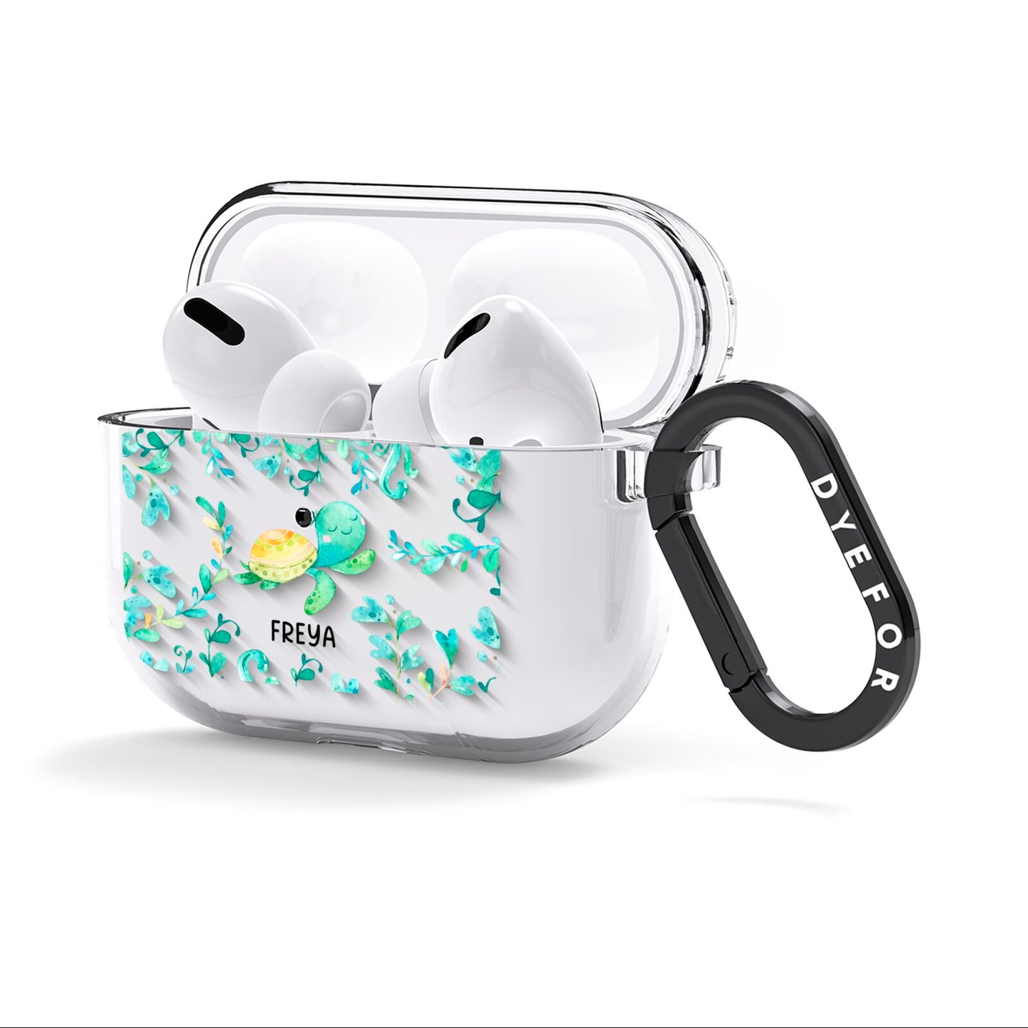 Personalised Green Turtle AirPods Clear Case 3rd Gen Side Image